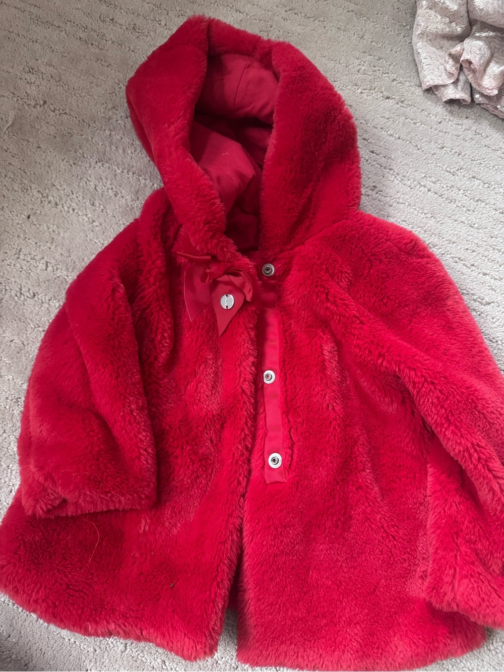 Mayoral Plush Hooded Red Faux-Fur Coat with Bow